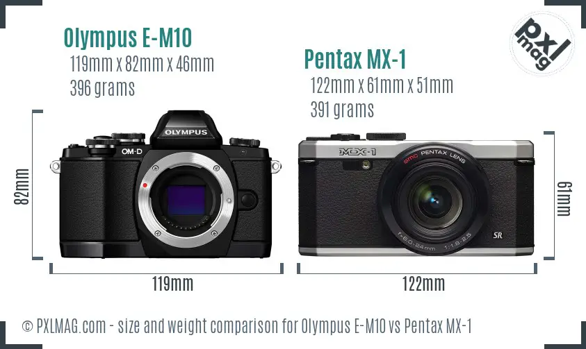 Olympus E-M10 vs Pentax MX-1 size comparison
