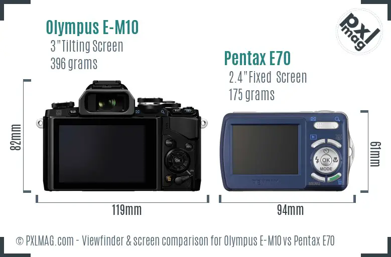 Olympus E-M10 vs Pentax E70 Screen and Viewfinder comparison