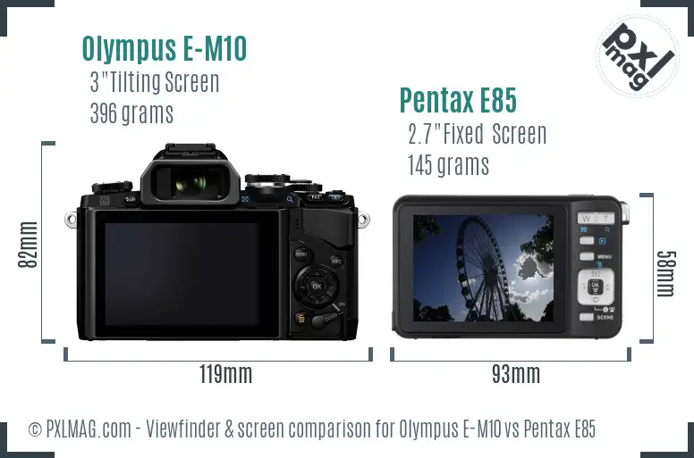 Olympus E-M10 vs Pentax E85 Screen and Viewfinder comparison