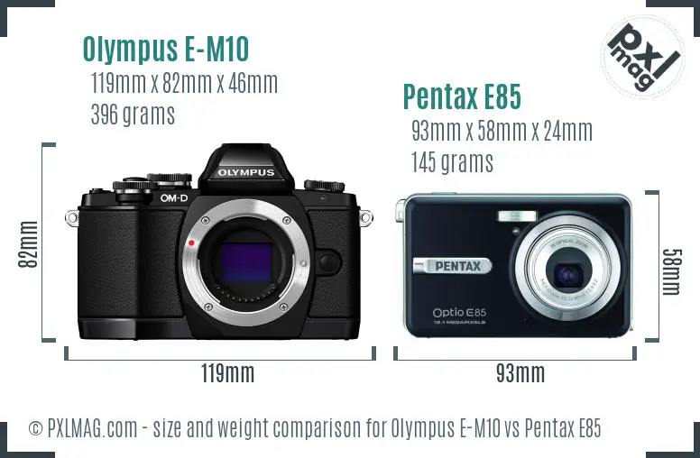 Olympus E-M10 vs Pentax E85 size comparison