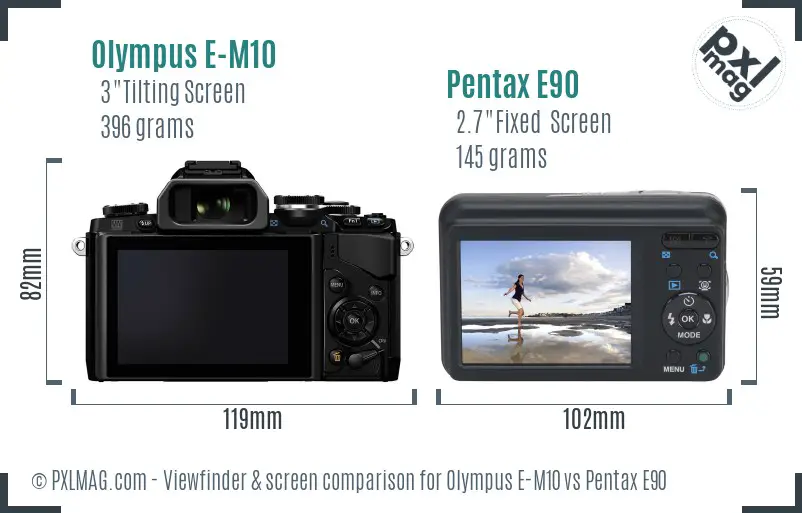 Olympus E-M10 vs Pentax E90 Screen and Viewfinder comparison