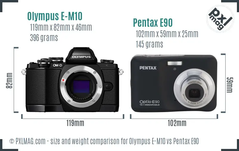 Olympus E-M10 vs Pentax E90 size comparison