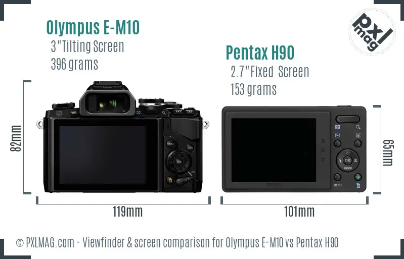 Olympus E-M10 vs Pentax H90 Screen and Viewfinder comparison