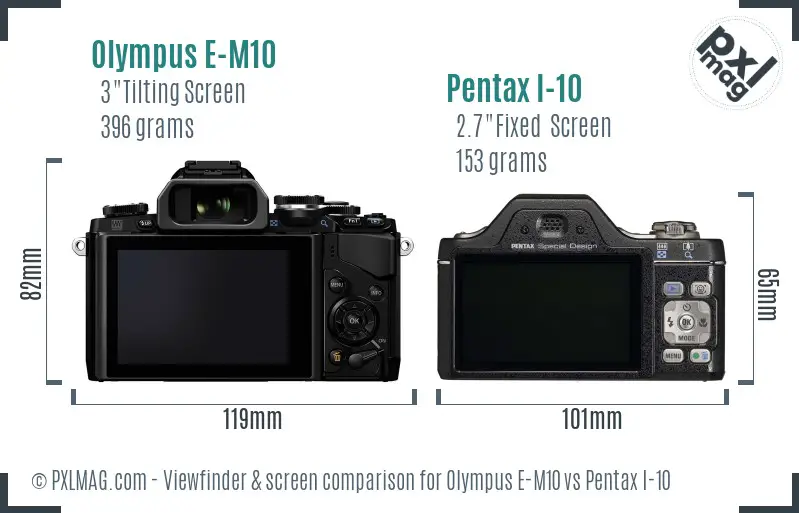 Olympus E-M10 vs Pentax I-10 Screen and Viewfinder comparison