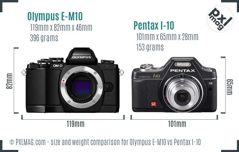 Olympus E-M10 vs Pentax I-10 size comparison