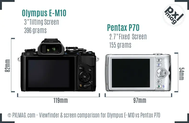 Olympus E-M10 vs Pentax P70 Screen and Viewfinder comparison