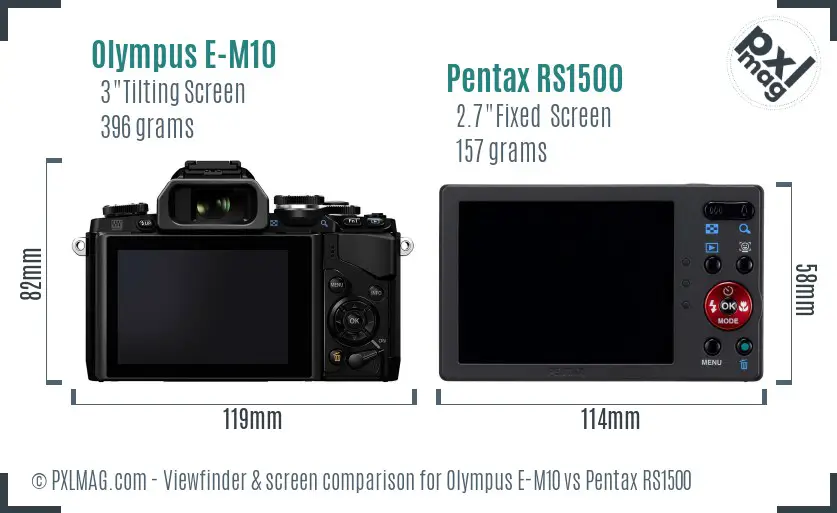 Olympus E-M10 vs Pentax RS1500 Screen and Viewfinder comparison