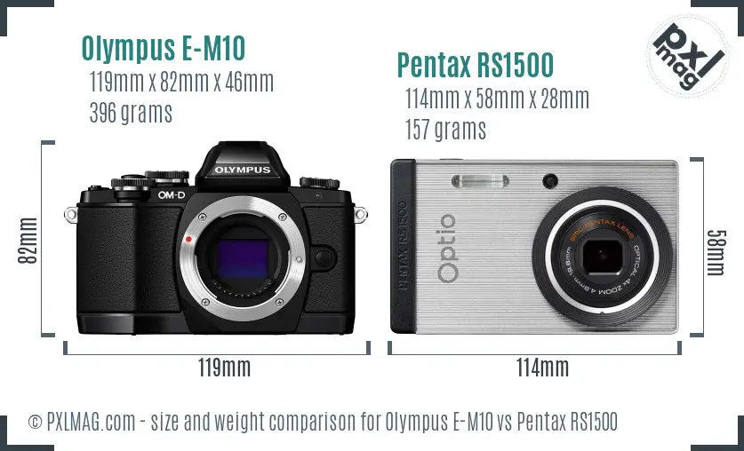Olympus E-M10 vs Pentax RS1500 size comparison