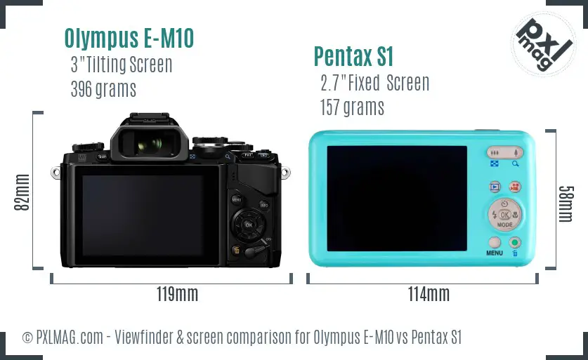 Olympus E-M10 vs Pentax S1 Screen and Viewfinder comparison