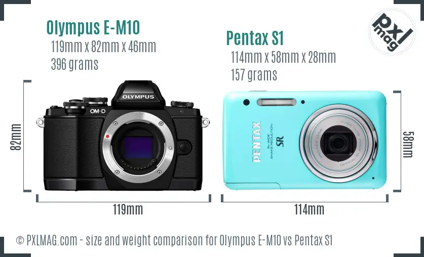 Olympus E-M10 vs Pentax S1 size comparison