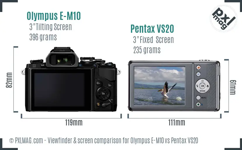 Olympus E-M10 vs Pentax VS20 Screen and Viewfinder comparison