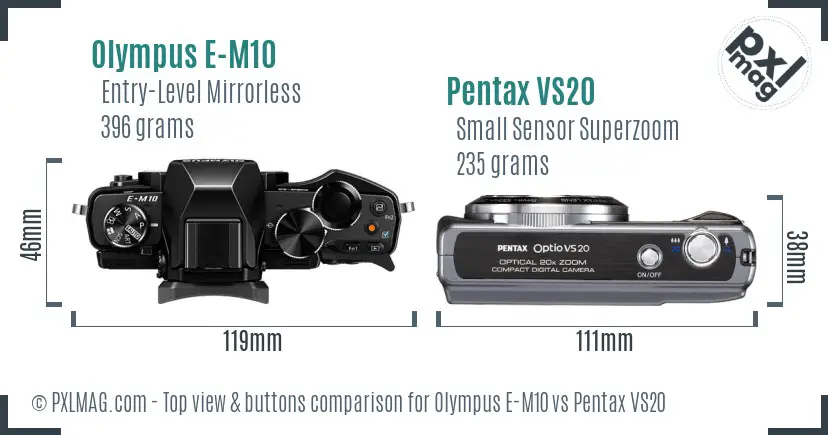 Olympus E-M10 vs Pentax VS20 top view buttons comparison