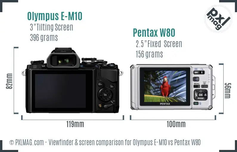 Olympus E-M10 vs Pentax W80 Screen and Viewfinder comparison