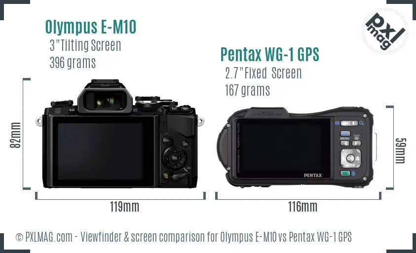 Olympus E-M10 vs Pentax WG-1 GPS Screen and Viewfinder comparison