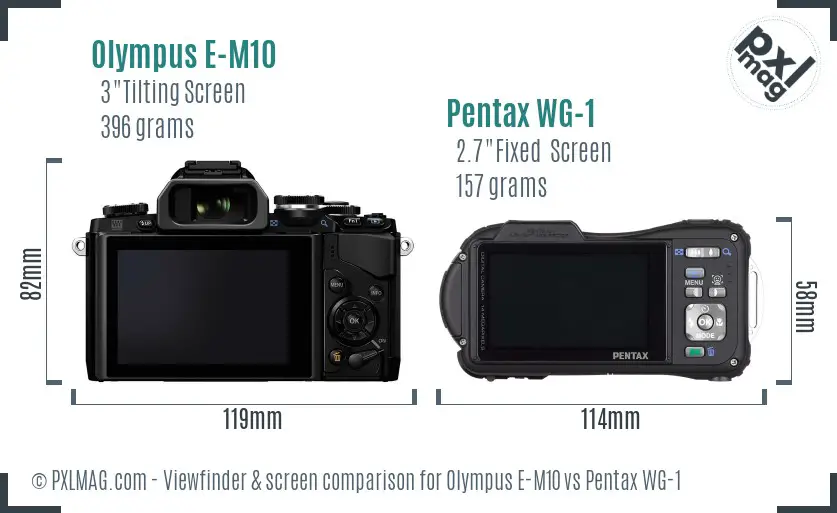Olympus E-M10 vs Pentax WG-1 Screen and Viewfinder comparison