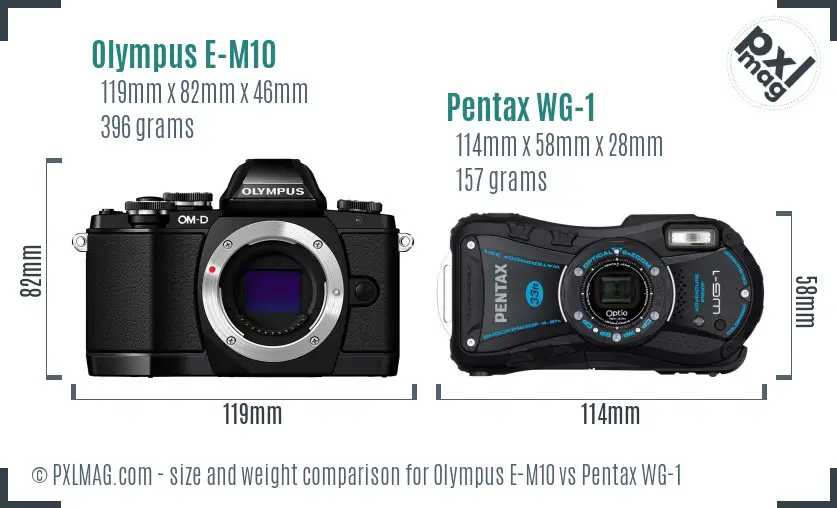 Olympus E-M10 vs Pentax WG-1 size comparison