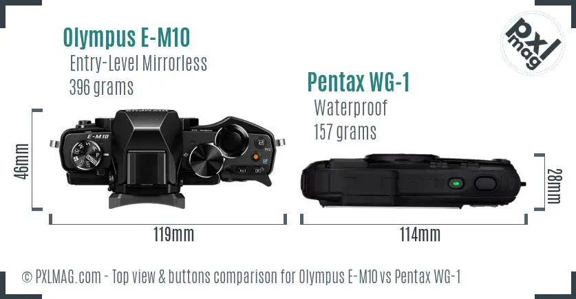 Olympus E-M10 vs Pentax WG-1 top view buttons comparison