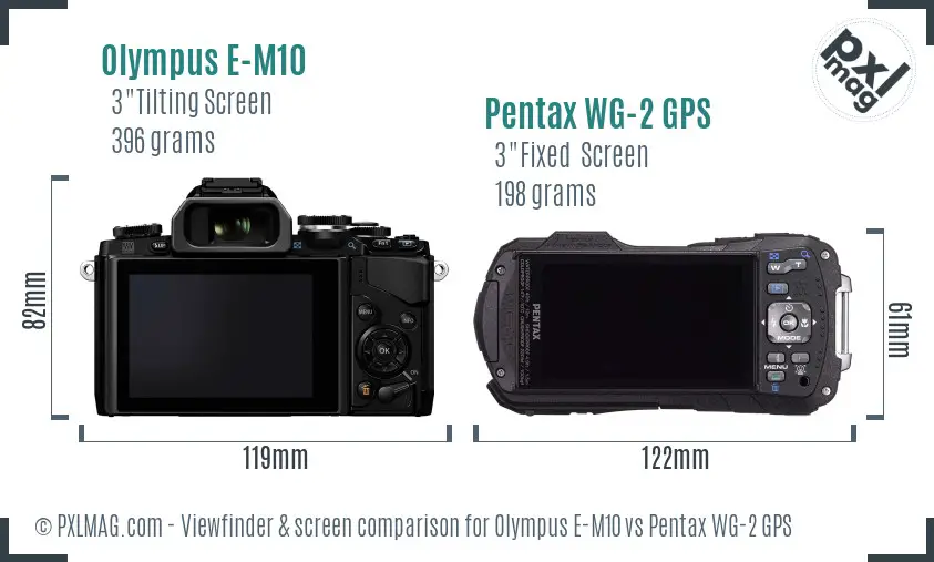Olympus E-M10 vs Pentax WG-2 GPS Screen and Viewfinder comparison
