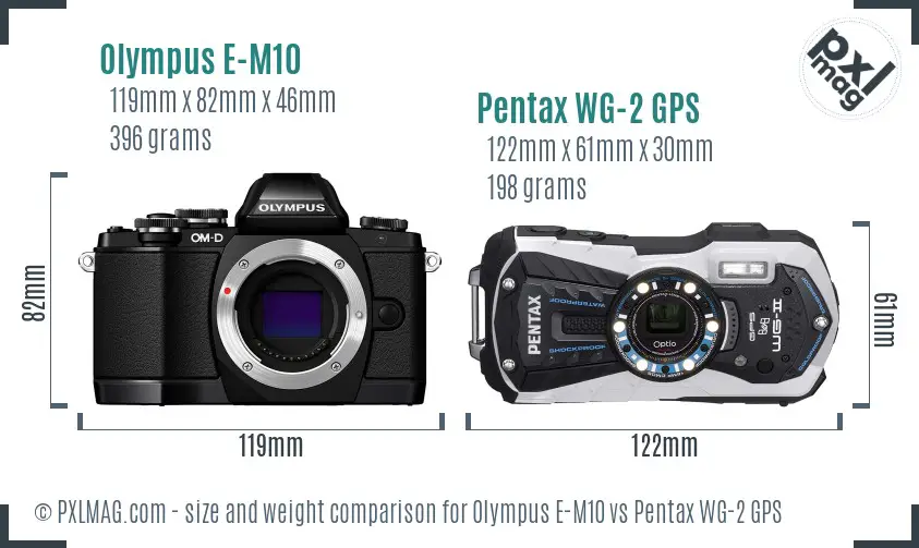 Olympus E-M10 vs Pentax WG-2 GPS size comparison
