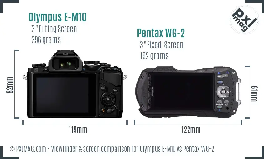 Olympus E-M10 vs Pentax WG-2 Screen and Viewfinder comparison