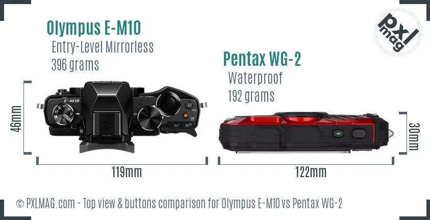 Olympus E-M10 vs Pentax WG-2 top view buttons comparison