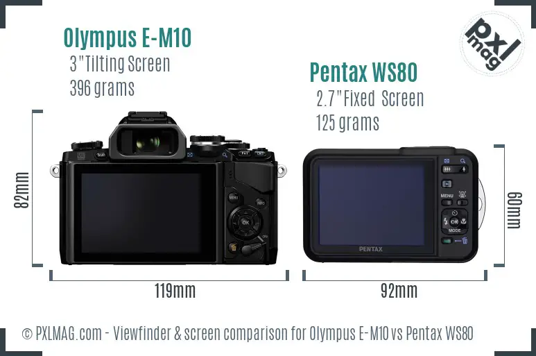 Olympus E-M10 vs Pentax WS80 Screen and Viewfinder comparison