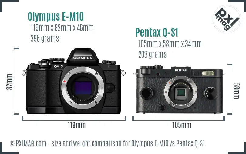 Olympus E-M10 vs Pentax Q-S1 size comparison