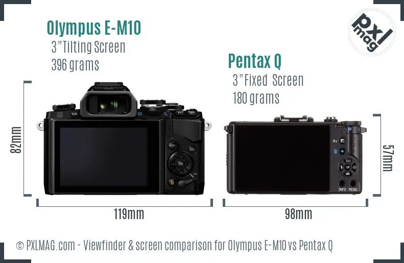 Olympus E-M10 vs Pentax Q Screen and Viewfinder comparison