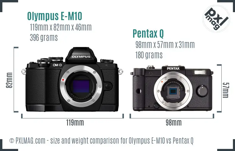 Olympus E-M10 vs Pentax Q size comparison