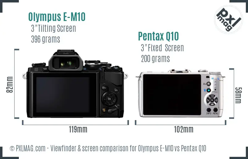 Olympus E-M10 vs Pentax Q10 Screen and Viewfinder comparison