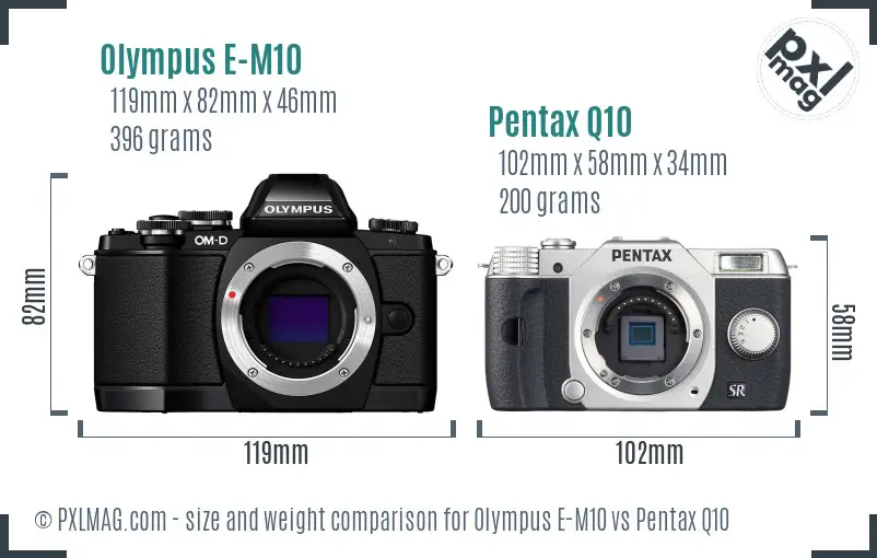Olympus E-M10 vs Pentax Q10 size comparison