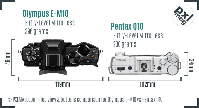 Olympus E-M10 vs Pentax Q10 top view buttons comparison