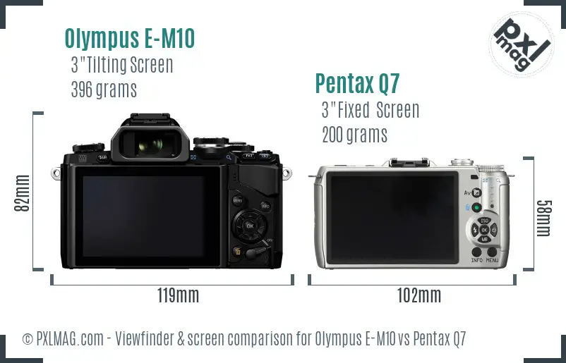 Olympus E-M10 vs Pentax Q7 Screen and Viewfinder comparison