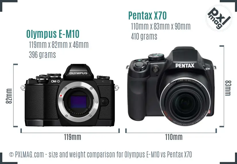 Olympus E-M10 vs Pentax X70 size comparison Olympus E-M10 vs Pentax X70 size comparison