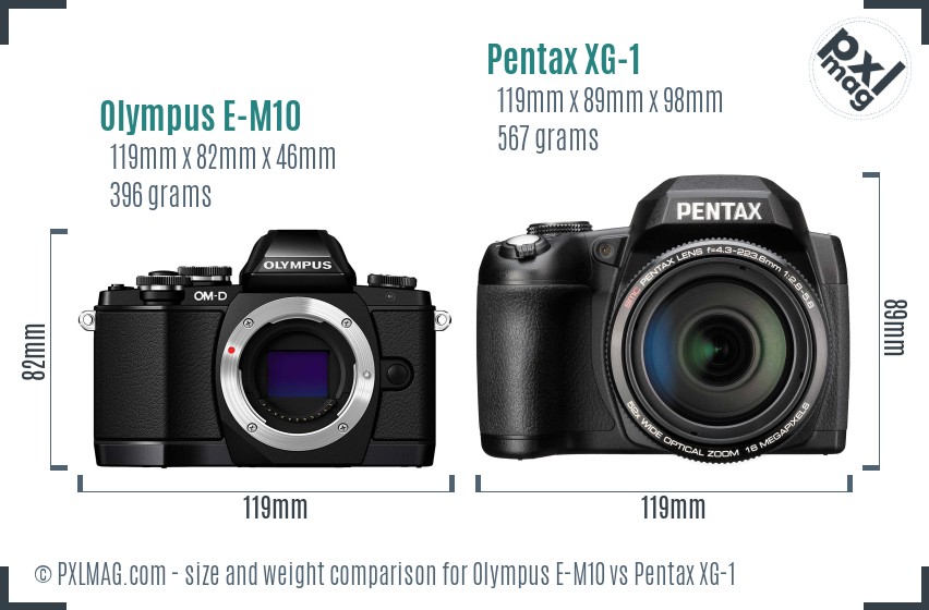 Olympus E-M10 vs Pentax XG-1 size comparison