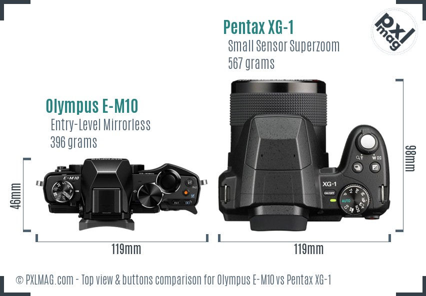 Olympus E-M10 vs Pentax XG-1 top view buttons comparison