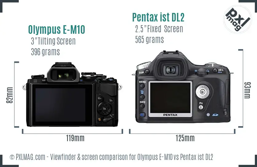 Olympus E-M10 vs Pentax ist DL2 Screen and Viewfinder comparison