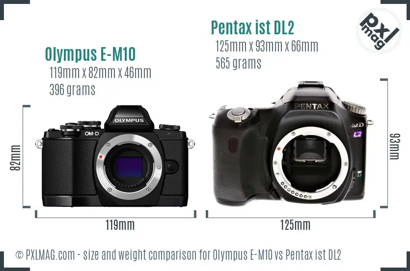 Olympus E-M10 vs Pentax ist DL2 size comparison
