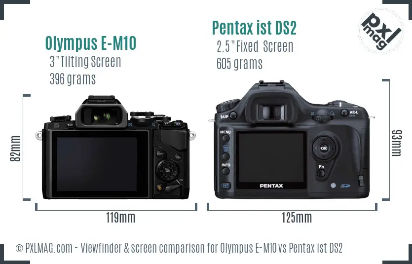 Olympus E-M10 vs Pentax ist DS2 Screen and Viewfinder comparison
