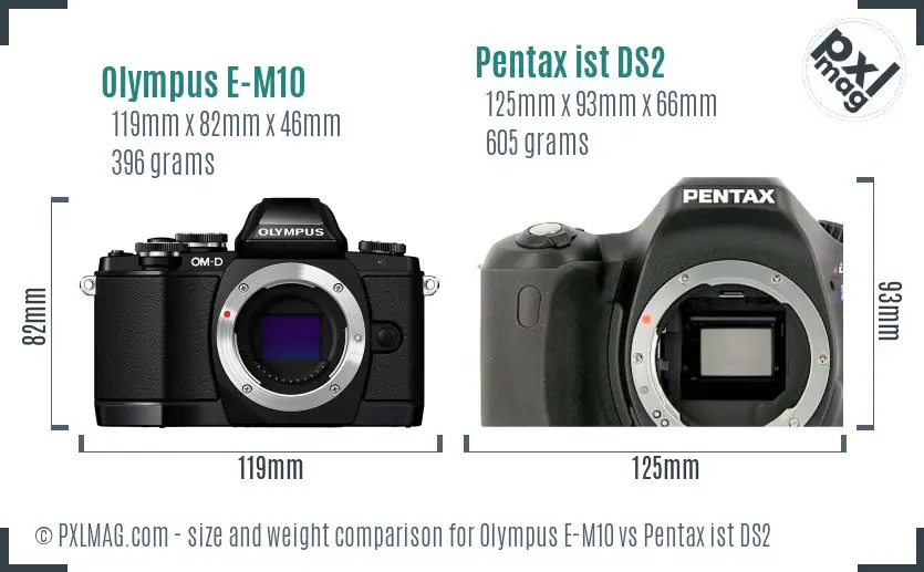 Olympus E-M10 vs Pentax ist DS2 size comparison