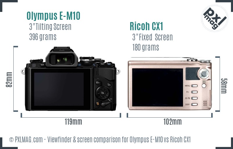 Olympus E-M10 vs Ricoh CX1 Screen and Viewfinder comparison