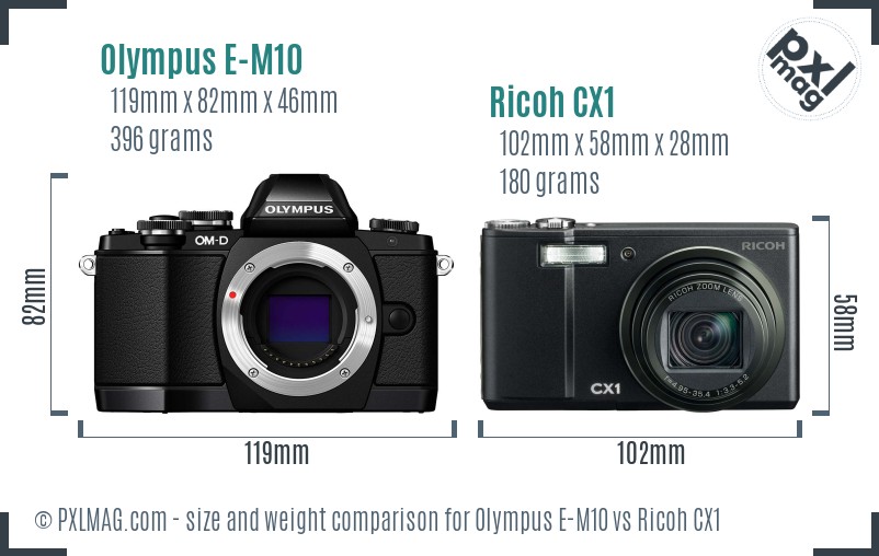 Olympus E-M10 vs Ricoh CX1 size comparison