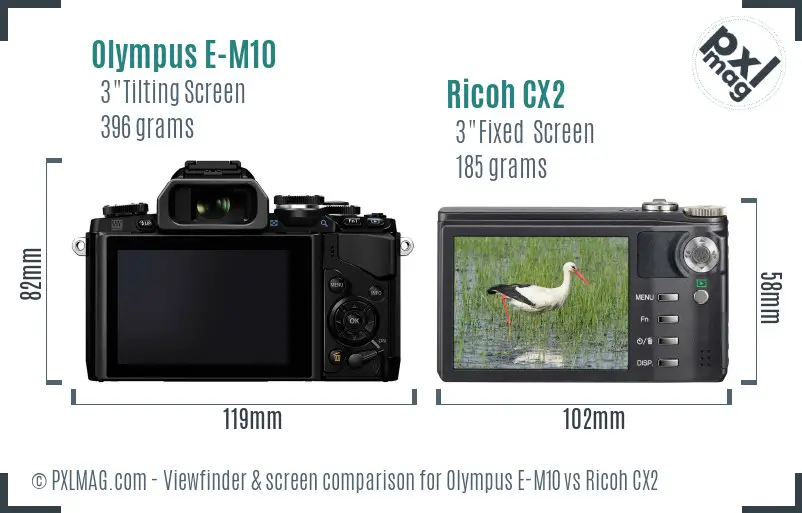 Olympus E-M10 vs Ricoh CX2 Screen and Viewfinder comparison Olympus E-M10 vs Ricoh CX2 Screen and Viewfinder comparison