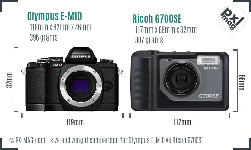 Olympus E-M10 vs Ricoh G700SE size comparison