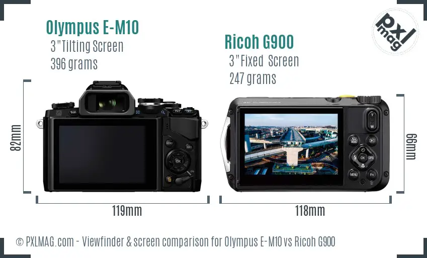 Olympus E-M10 vs Ricoh G900 Screen and Viewfinder comparison