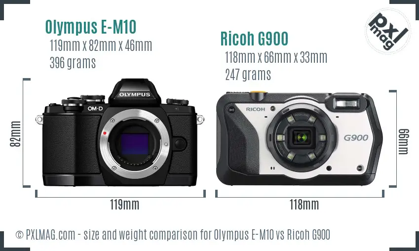 Olympus E-M10 vs Ricoh G900 size comparison