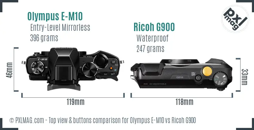 Olympus E-M10 vs Ricoh G900 top view buttons comparison