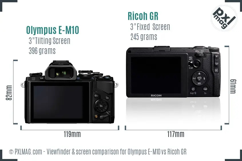 Olympus E-M10 vs Ricoh GR Screen and Viewfinder comparison
