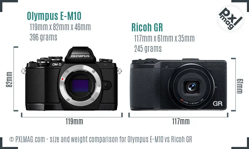 Olympus E-M10 vs Ricoh GR size comparison