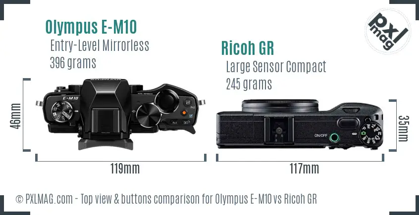 Olympus E-M10 vs Ricoh GR top view buttons comparison